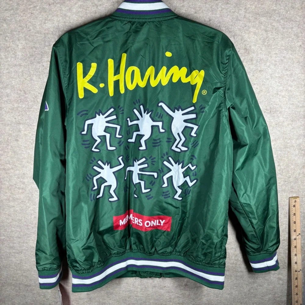 Members Only Keith Haring Tokyo Pop Windbreaker Jacket Mens Medium Forest Green